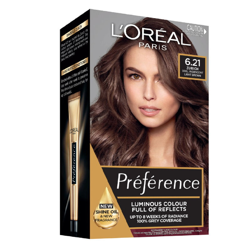 L'Oreal Paris Preference Permanent Hair Colour 6.21 Zurich Cool Iridescent Light Brown