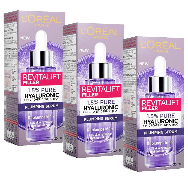 3x LOreal Revitalift Filler Hyaluronic Acid Anti Wrinkle Serum 30mL