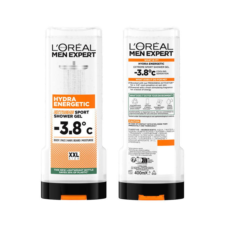 12x L'Oreal Men Expert Hydra Energetic Extreme Sport Shower Gel 400ml