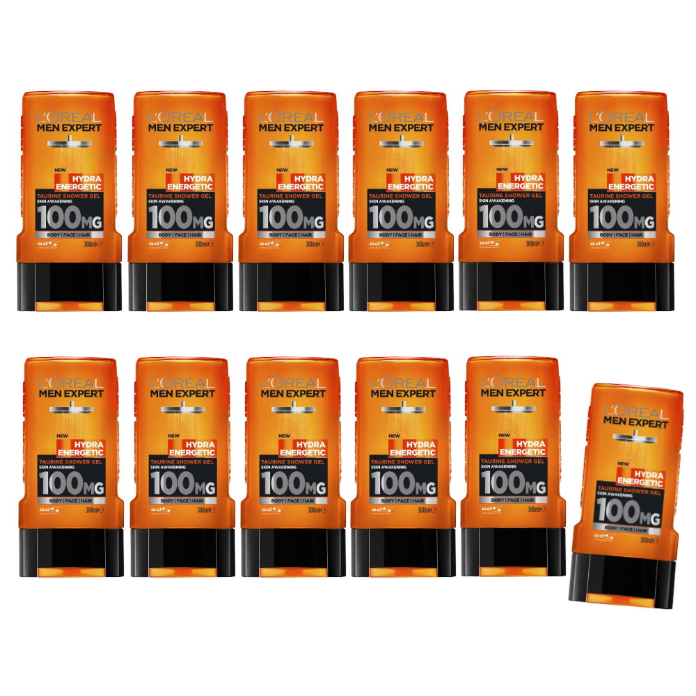 12x L'Oreal Men Expert Hydra Energetic Shower Gel Body Face Hair 300ml