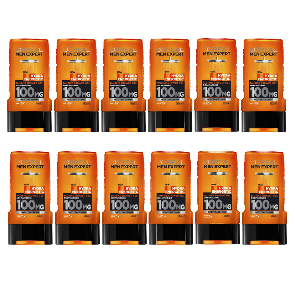 12x L'Oreal Men Expert Hydra Energetic Shower Gel Body Face Hair 300ml