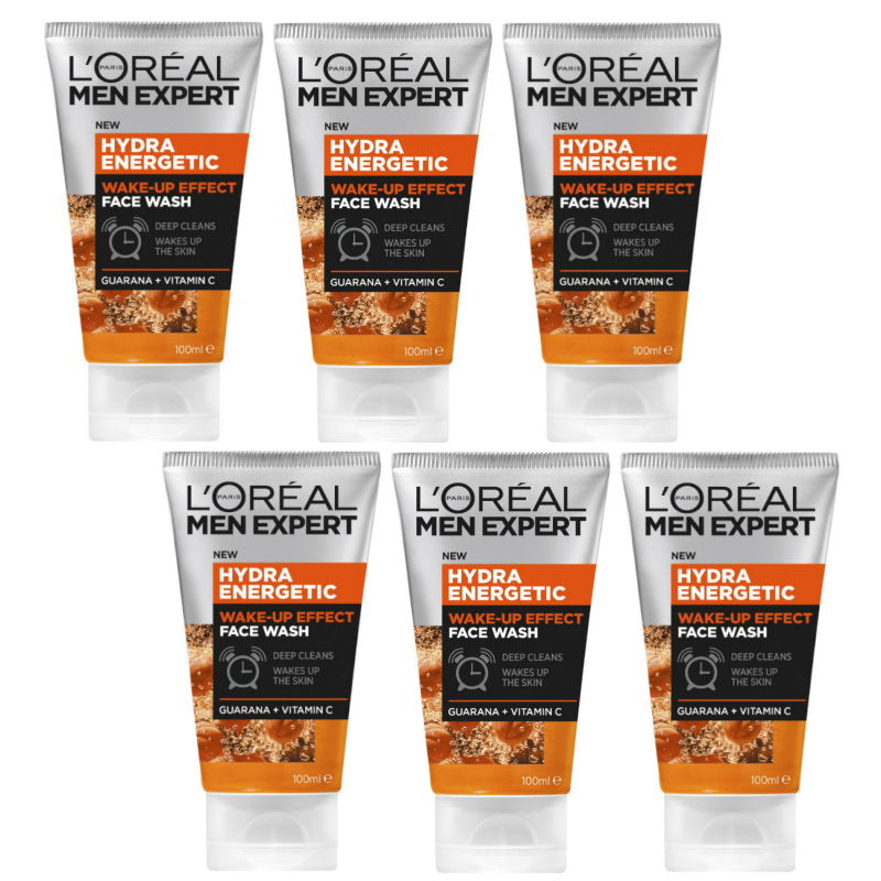 6x L'Oreal Men Expert Hydra Energetic Wake-Up Effect Face Wash 100ml