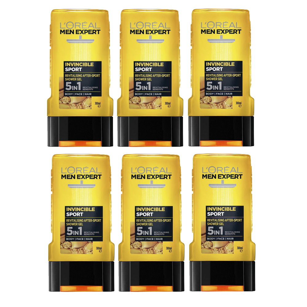 6x L'Oreal Men Expert Invincible Sport Shower Gel 300ml