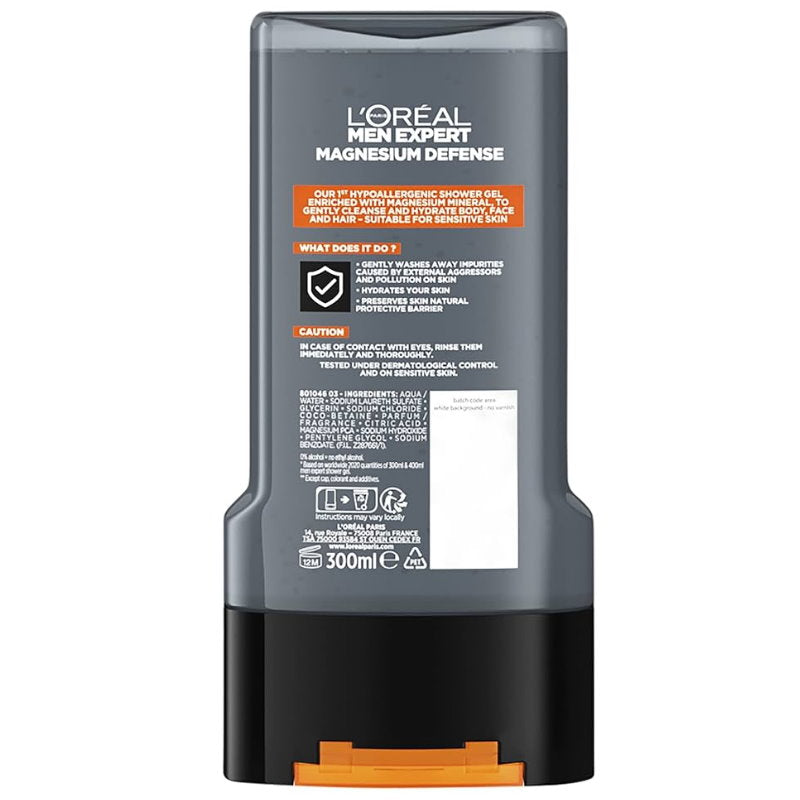 3x L’Oreal Men Expert Magnesium Defence Hypoallergenic Shower Gel 300ml