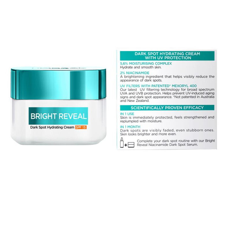 36x L'Oreal Paris Bright Reveal Dark Spot Hydrating Cream Moisturiser SPF15 50ml