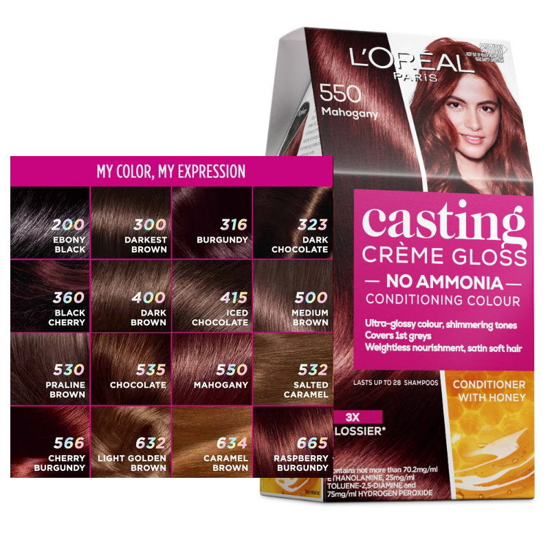 3x L'Oreal Paris Casting Creme Gloss Semi-Permanent Hair Colour 550 Mahogany