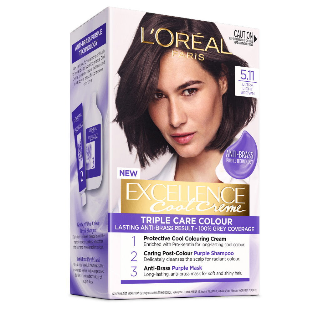 12x L'Oreal Paris Excellence Cool Creme Permanent Hair Colour 5.11 Ultra Light Brown