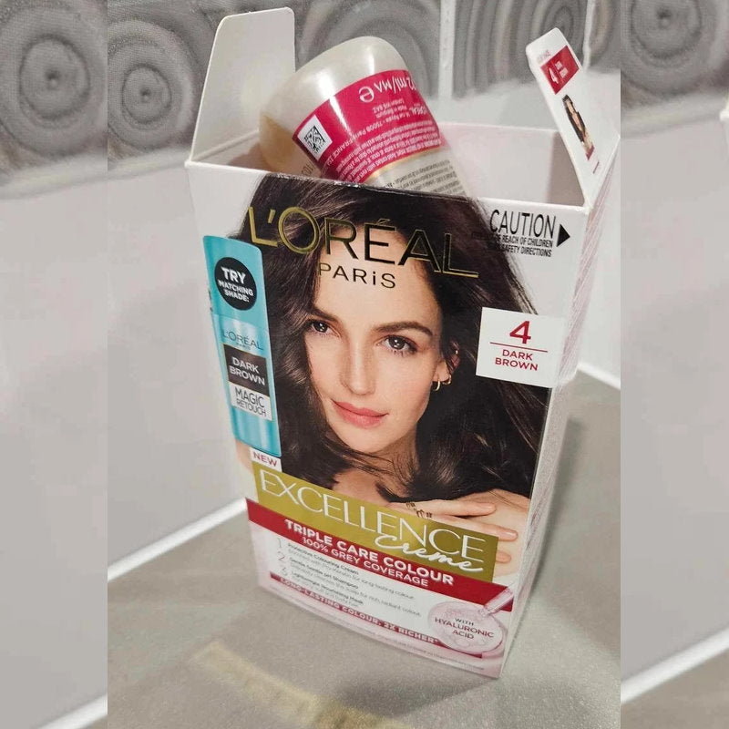 3pk L'Oreal Paris Excellence Creme Hair Colour 4 Dark Brown