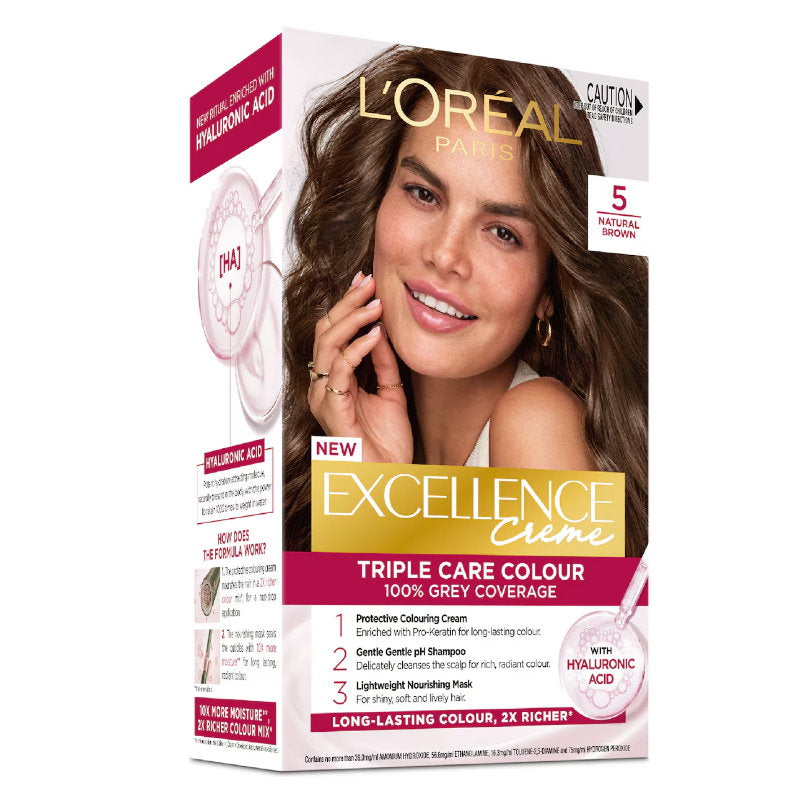 6x L'Oreal Paris Excellence Creme Hair Colour 5 Natural Brown