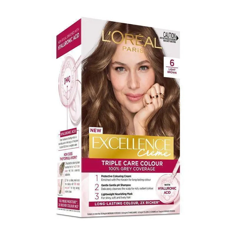 3x L'Oreal Paris Excellence Creme Hair Colour 6 Light Brown