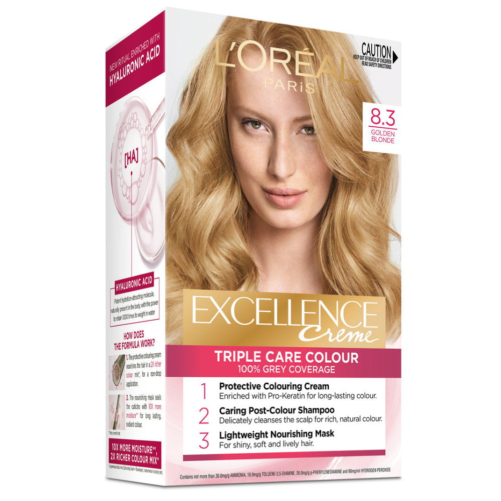 12x L'Oreal Paris Excellence Crème Permanent Hair Colour 8.3 Golden Blonde