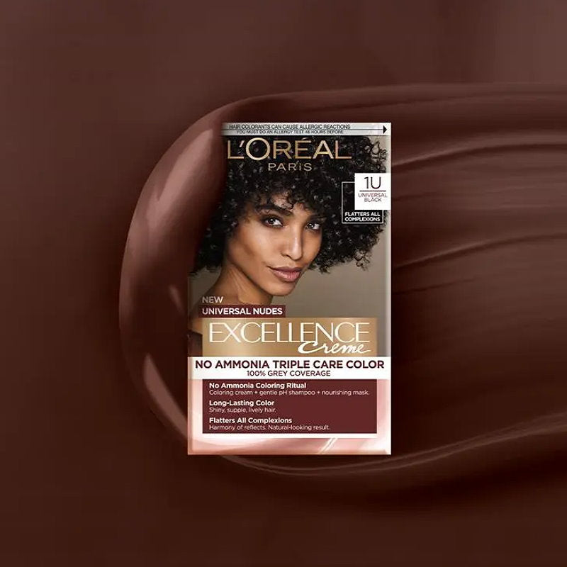 3x L'Oreal Paris Excellence Creme Universal Nudes Hair Colour 1U Black