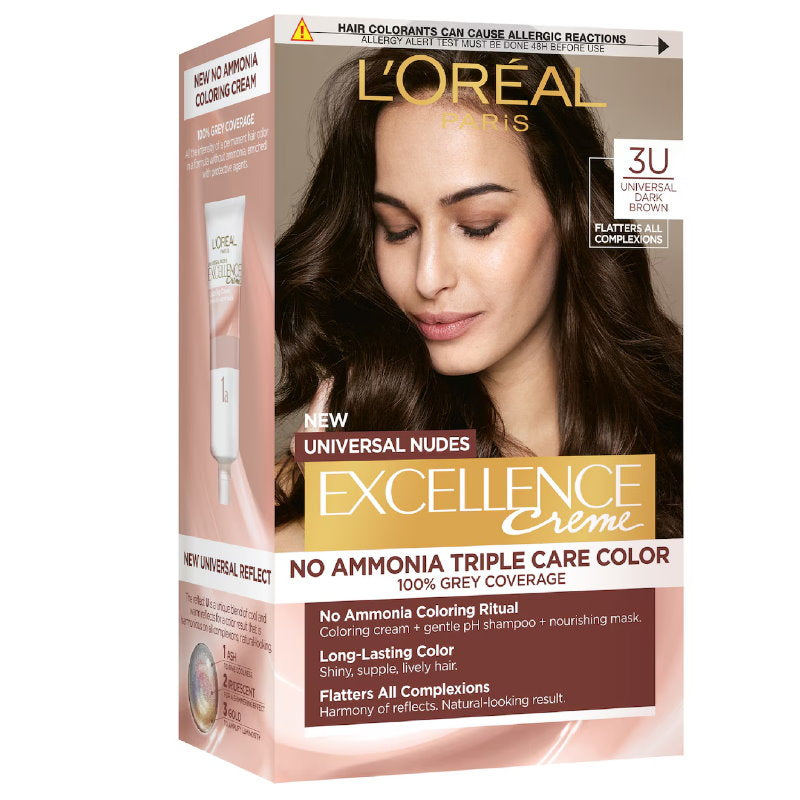 6x L'Oreal Paris Excellence Creme Universal Nudes Hair Colour 3U Dark Brown