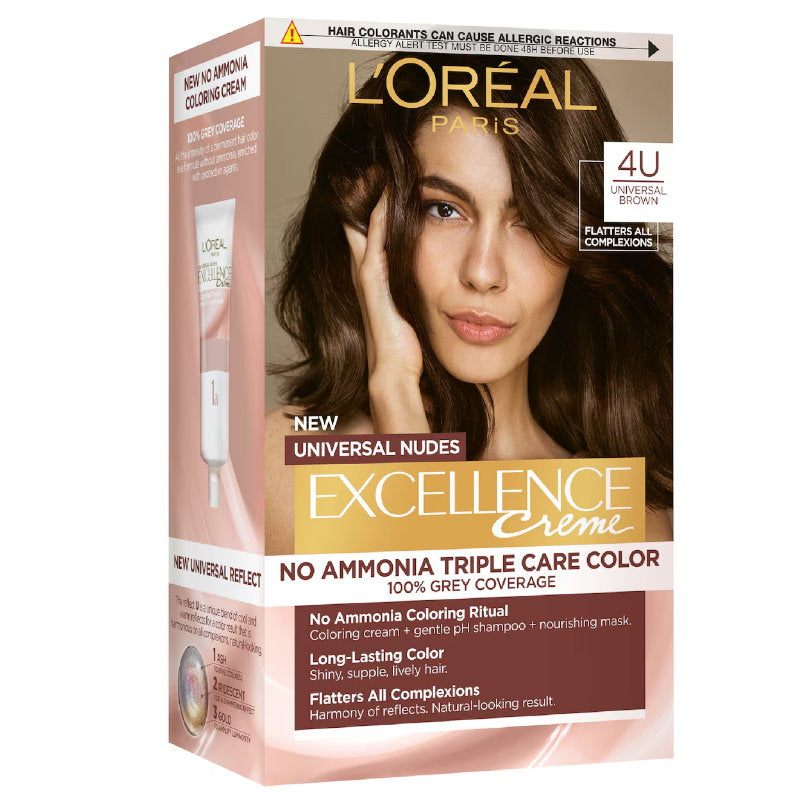 6x L'Oreal Paris Excellence Creme Universal Nudes Hair Colour 4U Brown