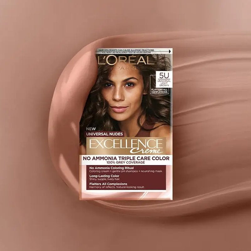 6x L'Oreal Paris Excellence Creme Universal Nudes Hair Colour 5U Light Brown