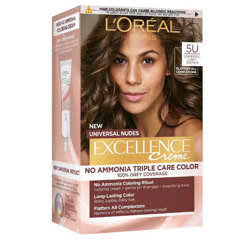 6x L'Oreal Paris Excellence Creme Universal Nudes Hair Colour 5U Light Brown