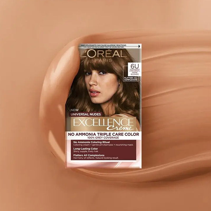 3x L'Oreal Paris Excellence Creme Universal Nudes Hair Colour 6U Dark Blonde