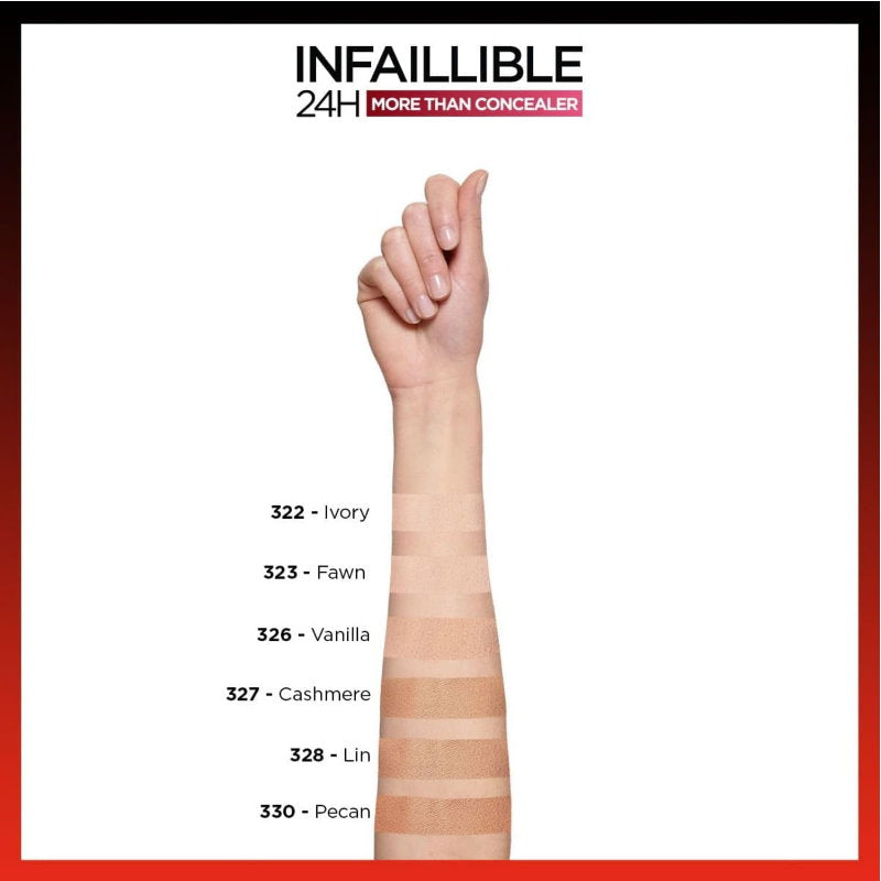 6x L'Oreal Paris Infallible 24H Full Coverage More Than Concealer 323 Fawn 11ml