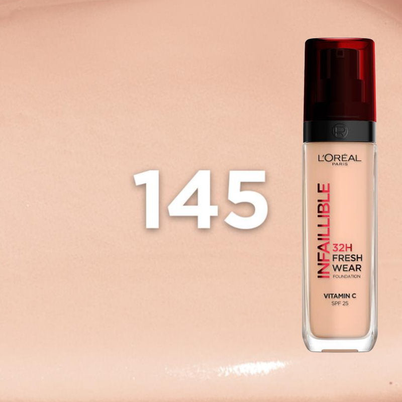 12x L'Oreal Paris Infallible 32H Fresh Wear Foundation SPF 25 30ml - 145 Cool Rose