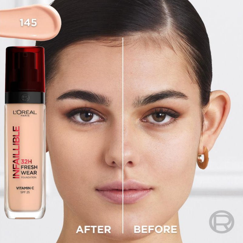 12x L'Oreal Paris Infallible 32H Fresh Wear Foundation SPF 25 30ml - 145 Cool Rose