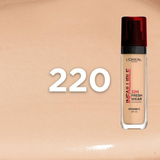 12x L'Oreal Paris Infallible 32H Freshwear Foundation 30ml 220 Sand / Neutral Undertone