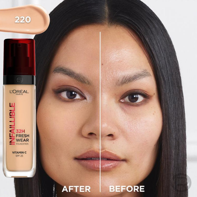 3x L'Oreal Paris Infallible 32H Freshwear Foundation 30ml 220 Sand / Neutral Undertone