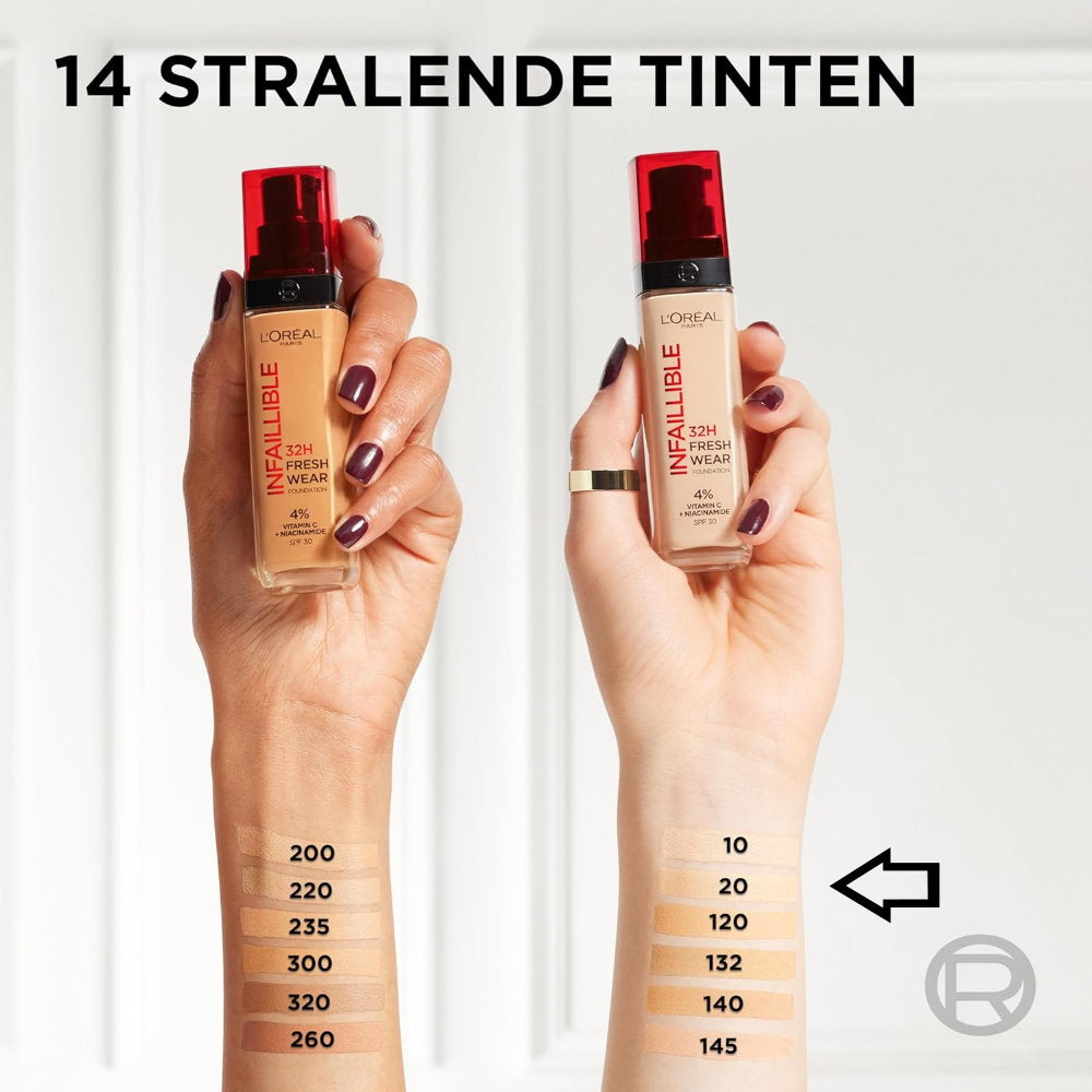 3x L'Oreal Paris Infallible 32H Freshwear Foundation 30ml Shade 20 Neutral