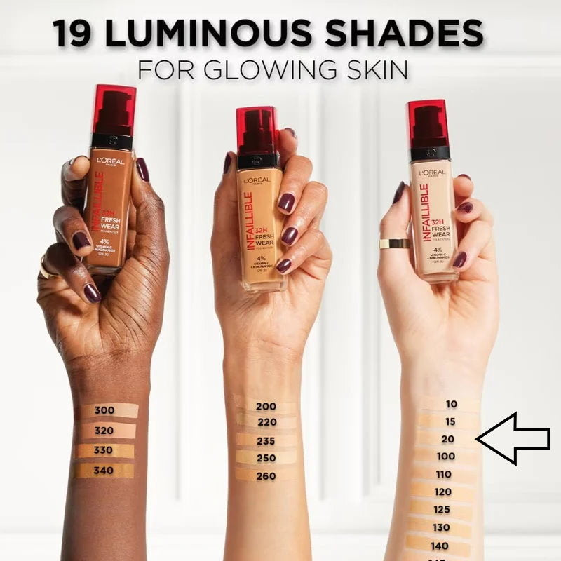 36x L'Oreal Paris Infallible 32H Freshwear Foundation 30ml - Shade 20 Neutral