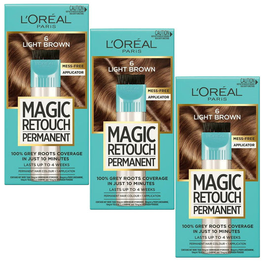 3x L'Oreal Paris Magic Retouch Permanent Hair Colour 6 Light Brown