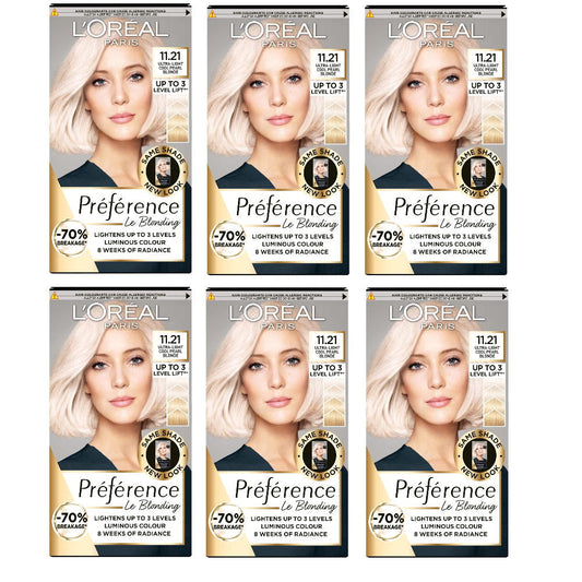 6x L'Oreal Paris Preference Hair Colour 11.21 Moscow Ultra Light Cool Pearl Blonde