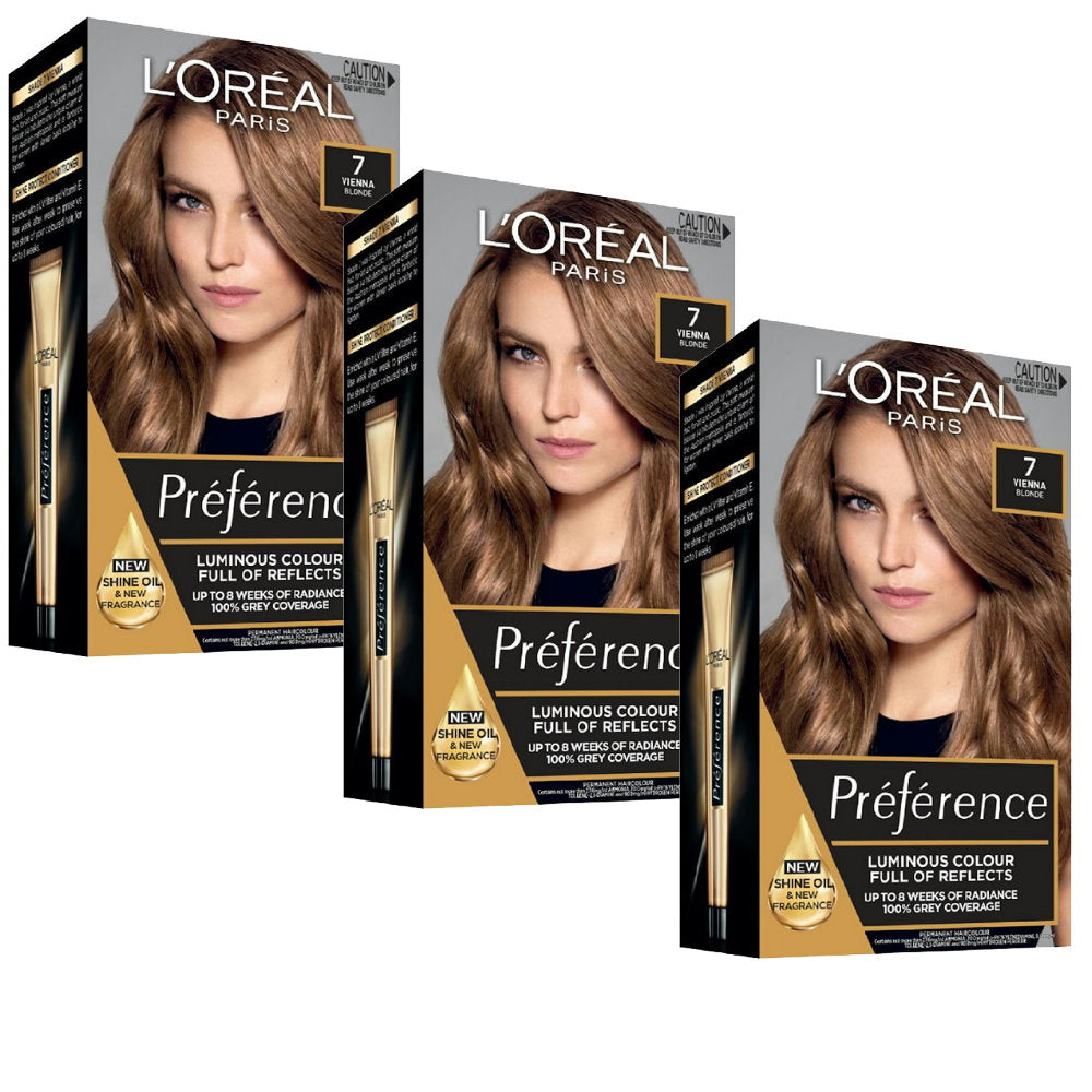 3x L'Oreal Paris Preference Permanent Hair Colour 7 Vienna Blonde