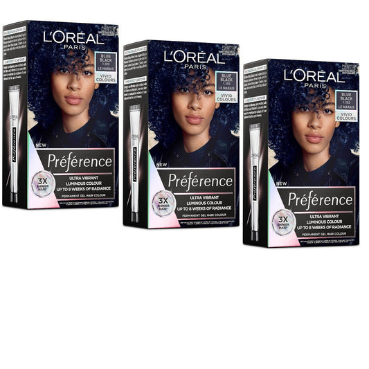 3x L'Oreal Paris Preference Vivids Permanent Hair Colour 1.102 Blue Black Le Marais