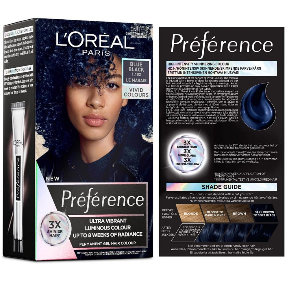 6x L'Oreal Paris Preference Vivids Permanent Hair Colour 1.102 Blue Black Le Marais