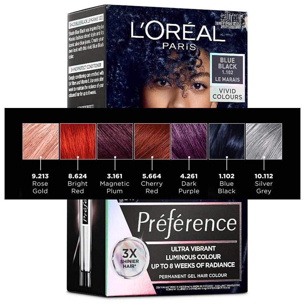 6x L'Oreal Paris Preference Vivids Permanent Hair Colour 1.102 Blue Black Le Marais