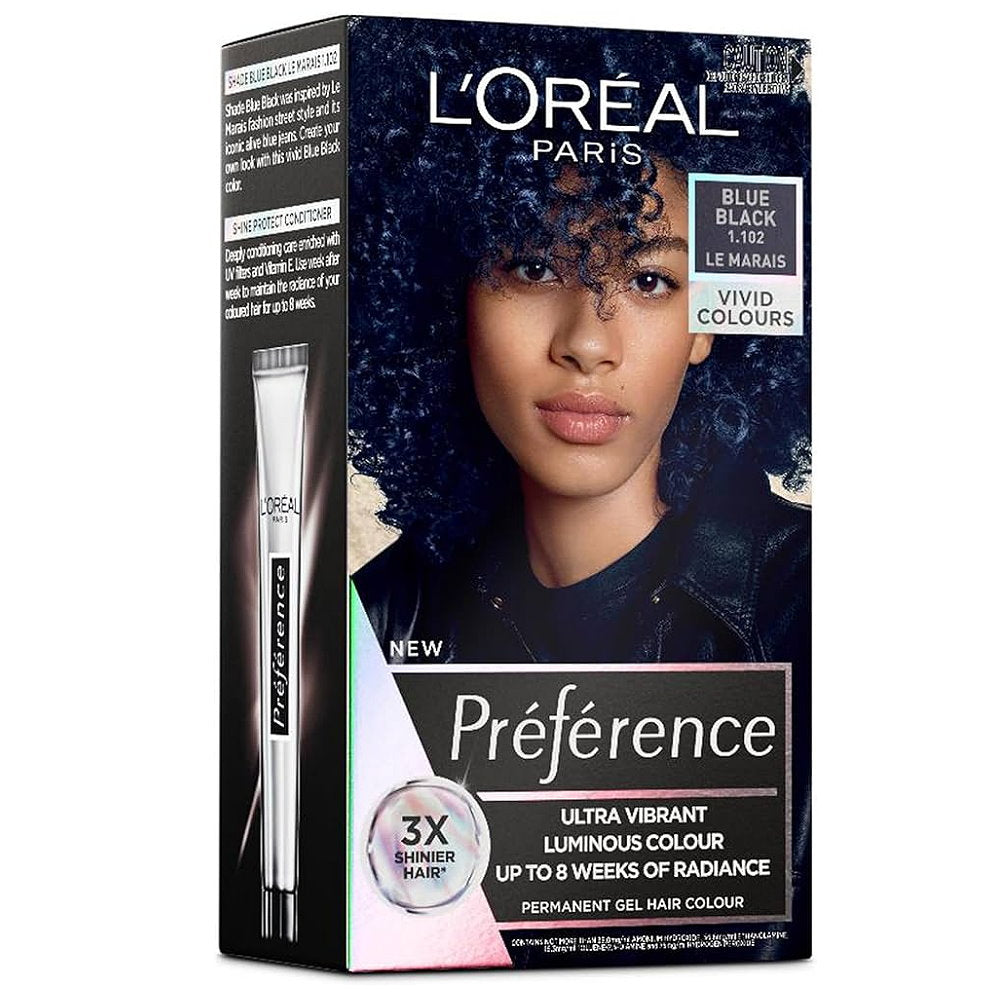 6x L'Oreal Paris Preference Vivids Permanent Hair Colour 1.102 Blue Black Le Marais