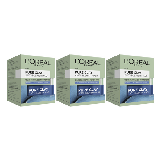 3x L’Oreal Paris Pure Clay Anti-Blemish Mask 50ml