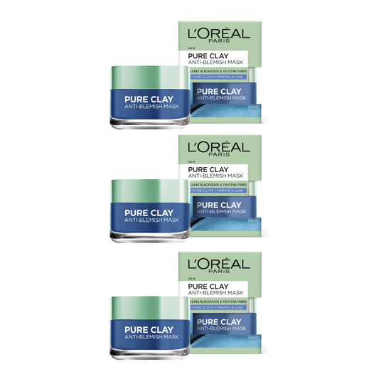 3x L’Oreal Paris Pure Clay Anti-Blemish Mask 50ml