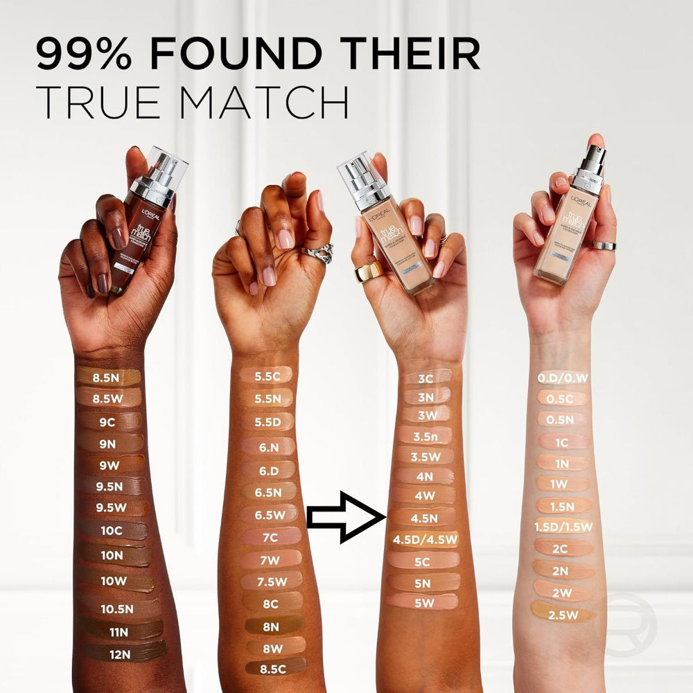 12x L'Oreal Paris True Match Liquid Foundation 30ml 4.5N Neutral Undertone