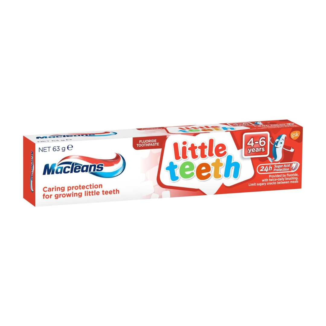 7pk Macleans Little Teeth Shark Toothbrush plus Toothpaste 4-6 years