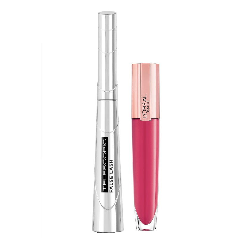 2pk SET L'Oreal Paris Signature Lip Gloss 408 i accentuate + Telescopic Mascara Magnetic Black