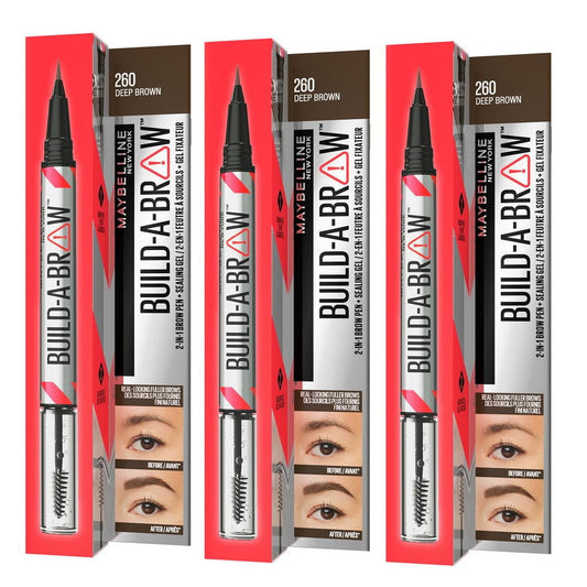 3x Maybelline Build A Brow 2 in 1 Pen Sealing Gel Eyebrow 260 Deep Brown