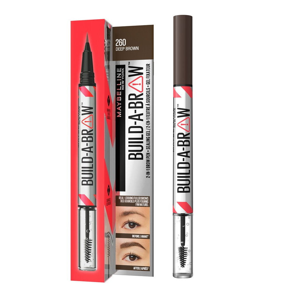 Maybelline Build A Brow 2 in 1 Pen Sealing Gel Eyebrow 260 Deep Brown