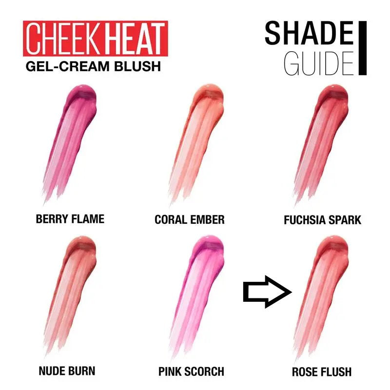 3x Maybelline Cheek Heat Sheer Gel Cream Blush 8ml 20 Rose Flush