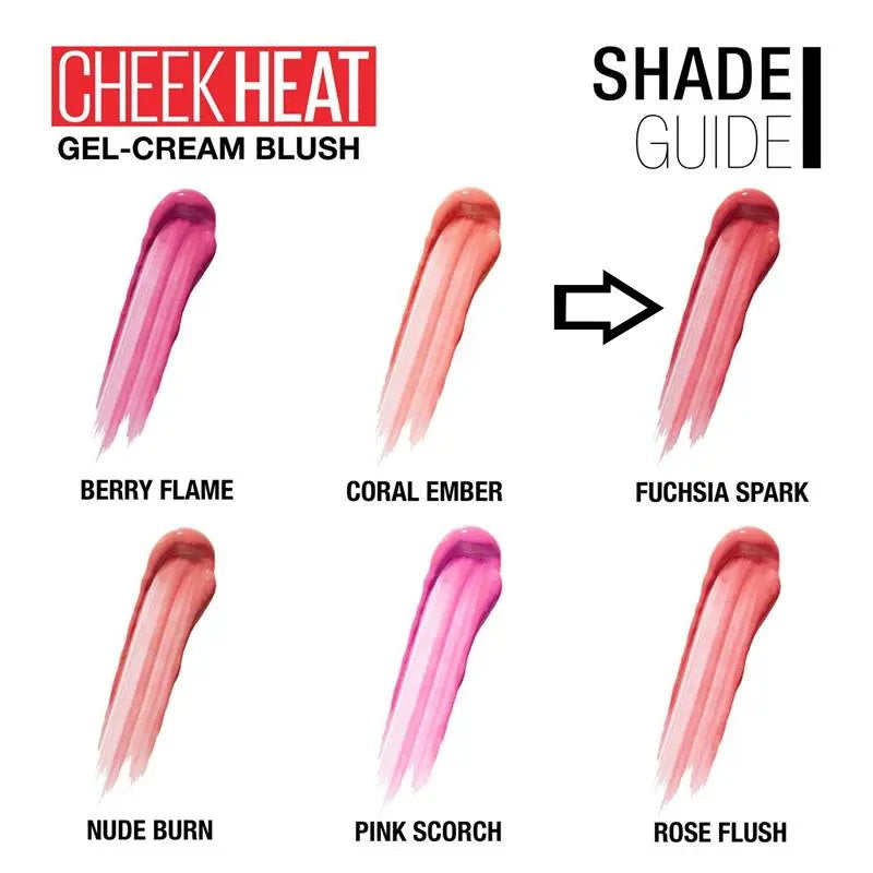 3x Maybelline Cheek Heat Sheer Gel Cream Blush 8ml 25 Fuchsia Spark