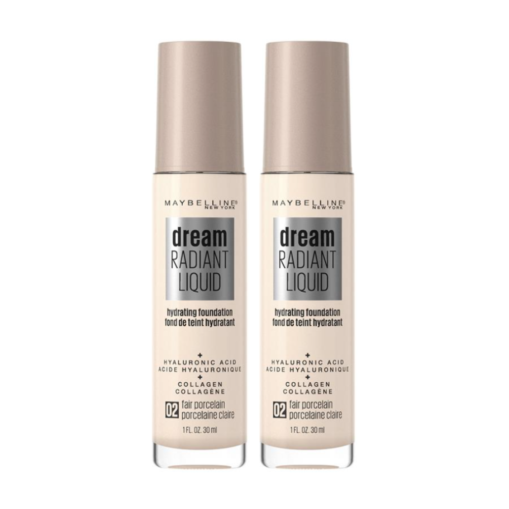 2x Maybelline Dream Radiant Liquid Foundation 30ml 02 Fair Porcelain