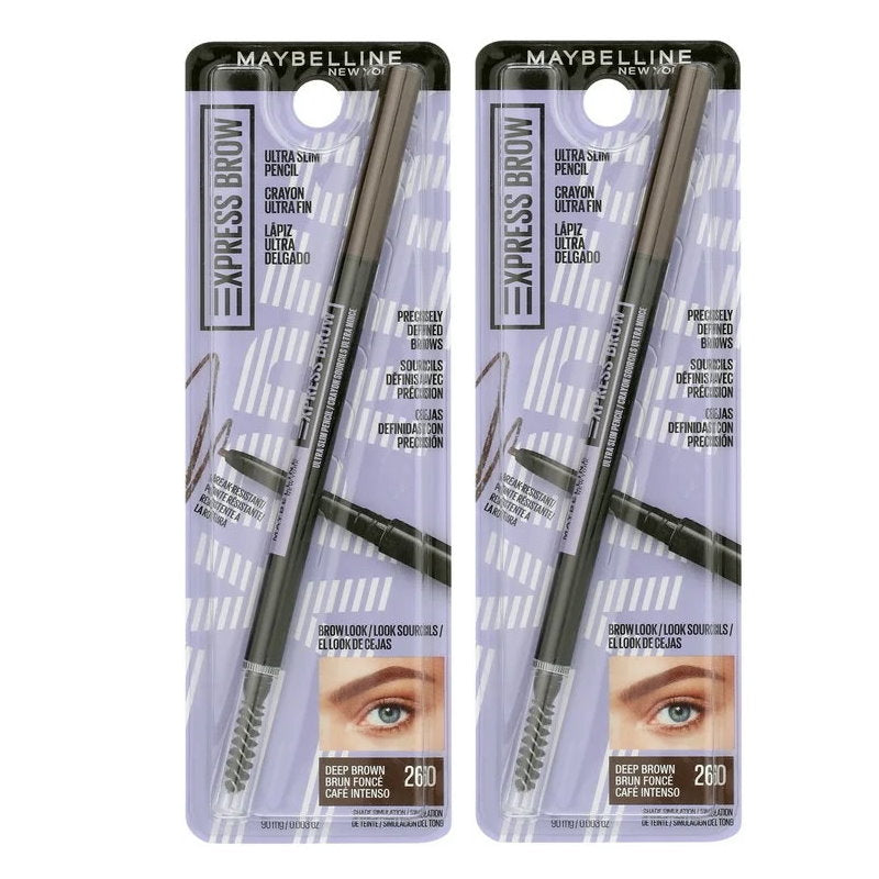 2x Maybelline Express Brow Ultra Slim Eyebrow Pencil 90mg Deep Brown