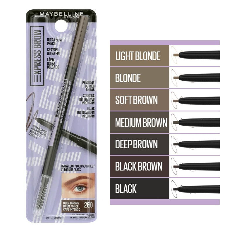 2x Maybelline Express Brow Ultra Slim Eyebrow Pencil 90mg Deep Brown