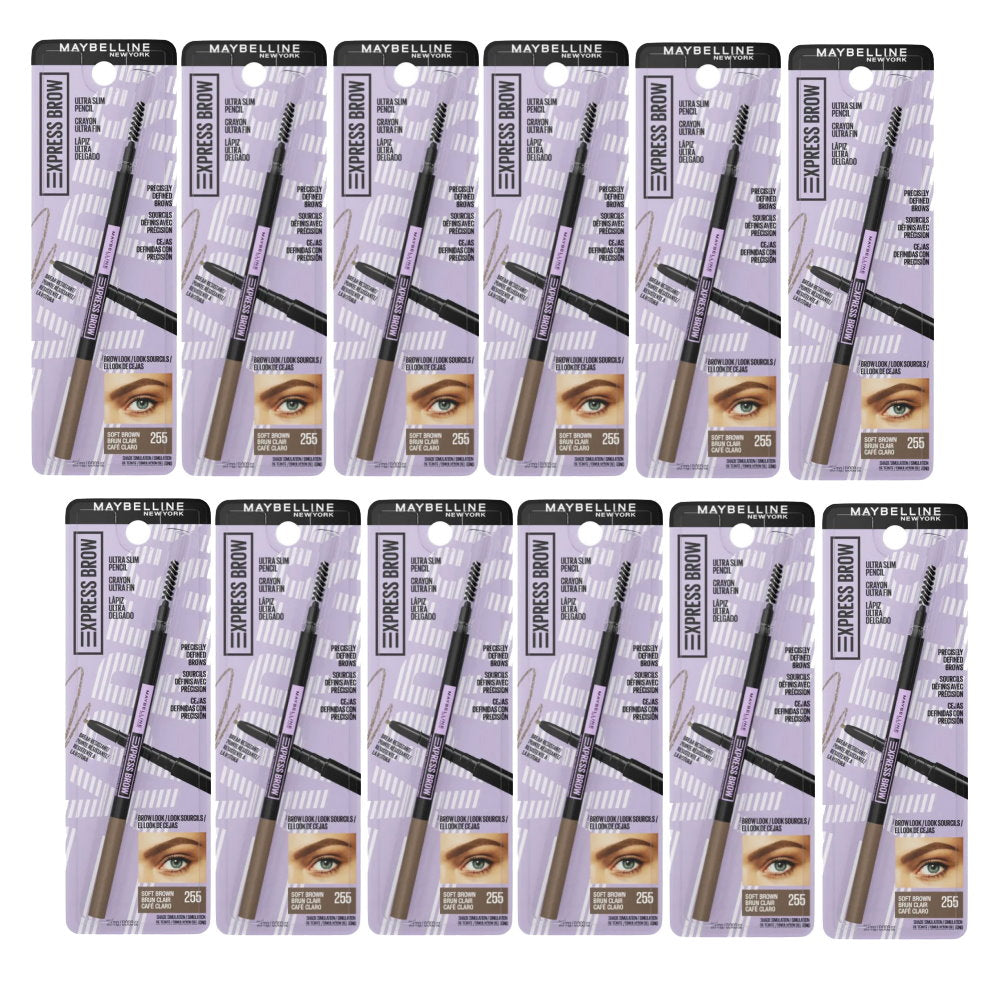 12x Maybelline Express Brow Ultra Slim Eyebrow Pencil 90mg Soft Brown