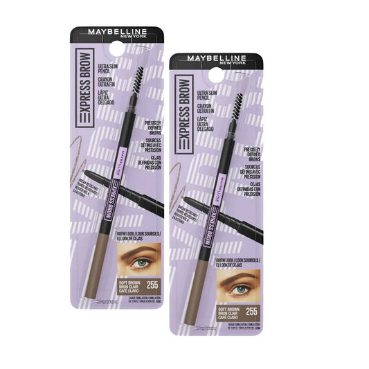 2x Maybelline Express Brow Ultra Slim Eyebrow Pencil 90mg Soft Brown