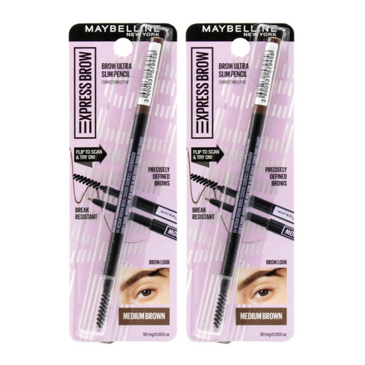 2x Maybelline Express Brow Ultra Slim Eyebrow Pencil Medium Brown 90mg